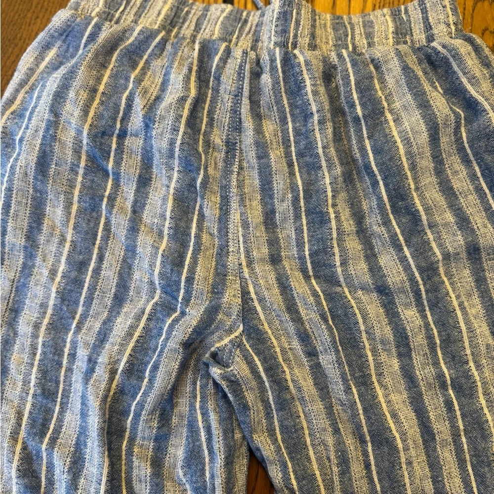 Briggs Linen Blend Light Blue‎ Striped Wide Leg Pants Beach Resortwear